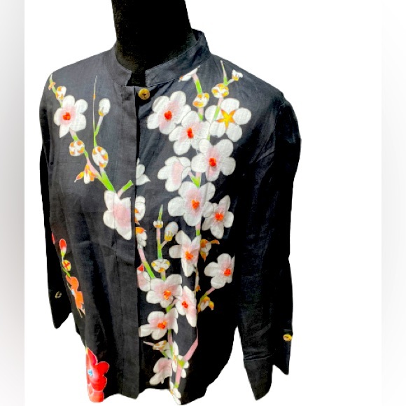 CITRON SANTA MONICA Cherry Blossom Asian Boxy Shirt Natural Accents Sz Large - Picture 1 of 12